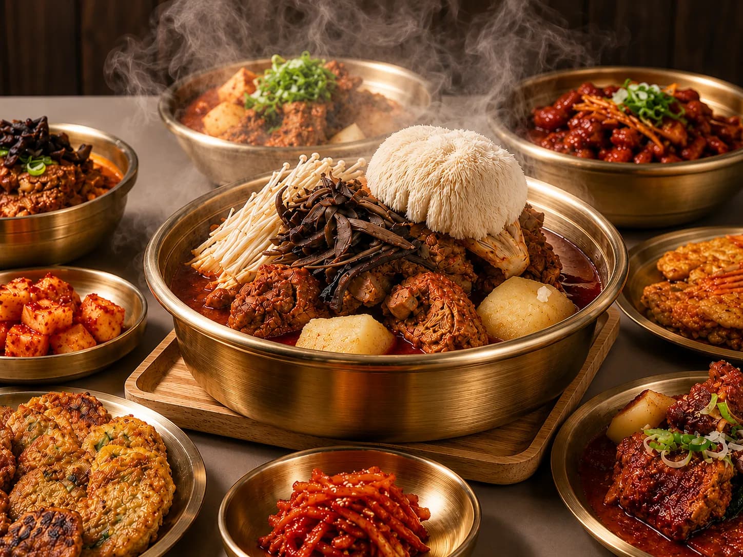 유기 그릇에 차려진 해선옥 한상차림